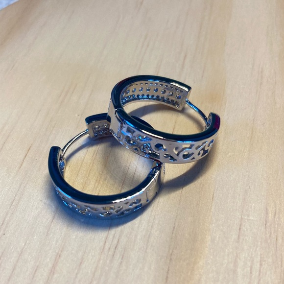 Platinum Plated Hoop Earrings - Picture 2 of 4